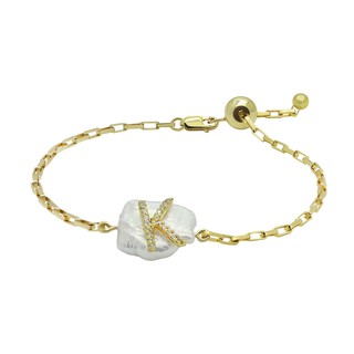 A.CEMI - Gold- Initial Pearl Bracelet  มุกแท้กําไลมุกแท้ กําไลเงินแท้ ชุบทอง 18K กําไลตัวอักษร