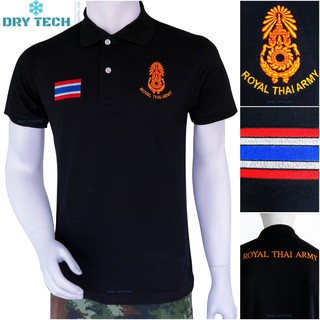 ภาพขนาดย่อสินค้าเสื้อโปโล ทหาร กองทัพบก ผลิตจากผ้า Dry Tech ชนิดพิเศษ ทอ 2 ชั้น 100 % สีดำ