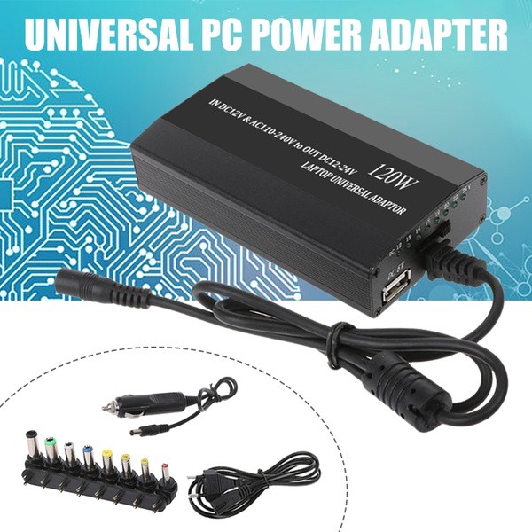 Universal Power Adapter,120W EU/US Plug Car Home DC Charger Notebook AC Adapter Power Supply