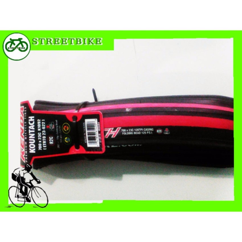 Pneu Vélo Route KENDA Kountach K1092 – 700x23C – Plian – Noir/Rouge