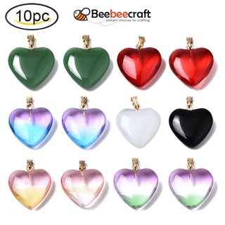 สินค้า Beebeecraft จี้แก้วพ่นสีสเปรย์ใส ชุบทอง รูปหัวใจ สีแดง ขนาด 22x20.5x7 มม. รูขนาด 6x2 มม. สําหรับทําเครื่องประดับ สร้อยคอ สร้อยข้อมือ 10 ชิ้น