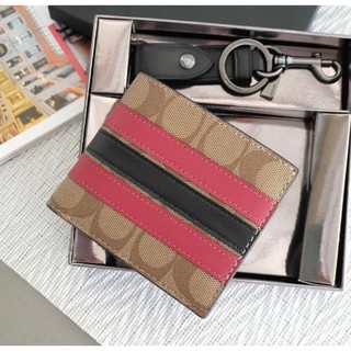 🎀 (สด-ผ่อน) กระเป๋าสตางค์ชาย 2 พับ F86110 ลายซี พร้อมพวงกุญแจ มีกล่อง BOXED ID BILLFOLD WALLET AND KEY FOB GIFT SET