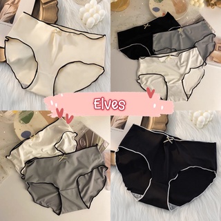 Elves✨พร้อมส่ง✨  กางเกงใน ดีเทลโบว์ตรงกลางย่ารักสีพื้นผ้านิ่มลื่นใส่สบาย ~KK1123~