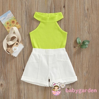 Babygarden-9months-4years ชุดเสื้อกั๊ก คอกลม และกางเกงขาสั้น สีพื้น แฟชั่นฤดูร้อน สําหรับเด็กผู้หญิง