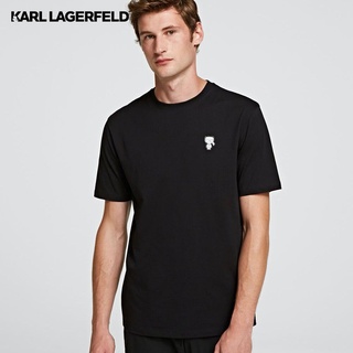 เสื้อยืดผ้าฝ้ายพิมพ์ลายขายดี สตรีทแฟชั่น Karl Lagerfeld IKONIK METALLIC PATCH T-SHIRT เสื้อยืดผู้ชาย แฟชั่น
