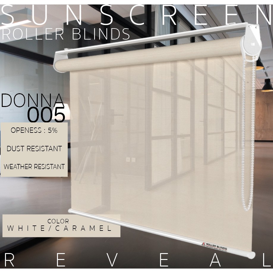 rvdn005-ม่านม้วน-ผ้าซันสกรีน-sunscreen-สีขาว-คาราเมล-กันแสงแดด-95-roller-blinds