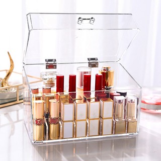 BOnline กล่องอะครีลิค ขนาดใหญ่ 24 ช่อง พร้อมฝาปิด สำหรับใส่ ลิปสติก จัดวาง Acrylic lipstick Makeup Case box