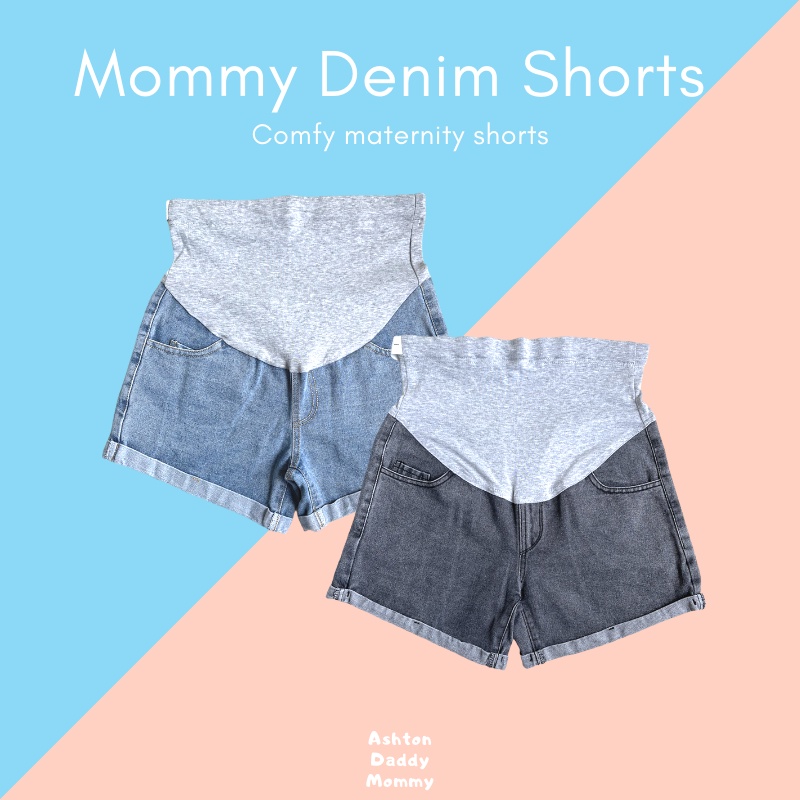 พร้อมส่ง-mommy-denim-shorts-กางเกงยีนส์ขาสั้นคนท้อง-กางเกงขาสั้นคนท้อง