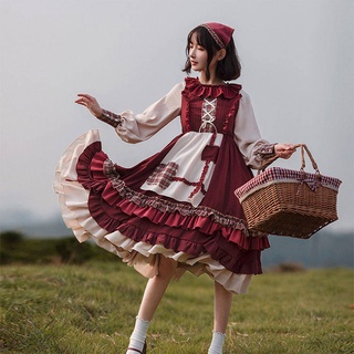 ชุดแม่บ้าน ♂ชุดเต็มของ lolita ฤดูใบไม้ร่วงและฤดูหนาว Rolly Tower Targe lolita Dress ชุด OP ชุด❦