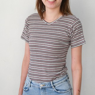เสื้อยืดลายทางแขนสั้น-ยาว ผ้านิ่มใส่สบายทอลายในตัว