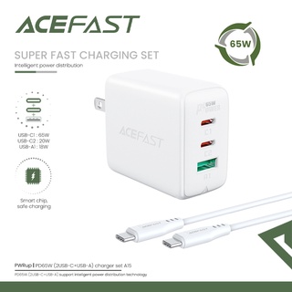 ACEFAST Wall USB Charger 2 USB-C (PD65W) / USB-A 3 Port Charger Set (US) หัวชาร์จเร็ว Fast  อเดปเตอร์