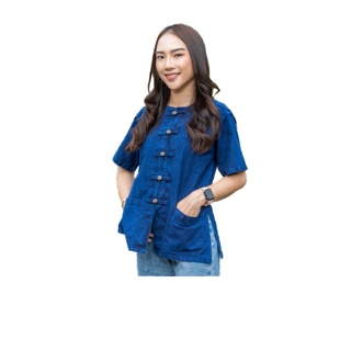 โปรโมชั่น : จันทร์ดีหม้อห้อม เสื้อหม้อห้อมกระดุมกะลาแขนสั้น