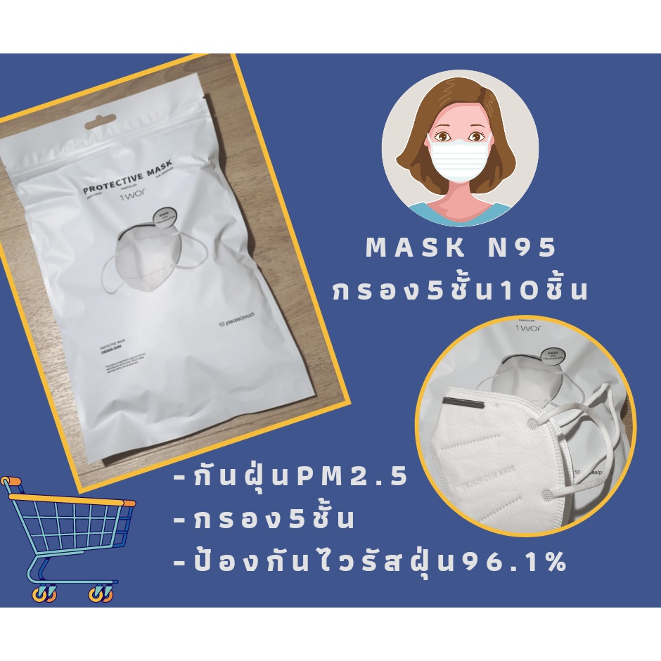 ภาพหน้าปกสินค้าพร้อมส่งหน้ากากอนามัย KN95 Protective Mask GB2626-2006 Non-Medicalกรอง (10 ชิ้น) Mask แมสมาตราฐาน