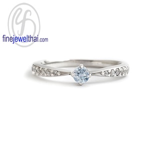 Finejewelthai-แหวนอะความารีน-แหวนเพชรCZ-แหวนเงินแท้-พลอยประจำเดือนเกิด-Aquamarine-Silver-Ring-Birthstone-R1378aq