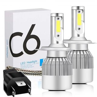 LED C6 H4 แท้ 100% หลอดไฟหน้ารถยนต์  ไฟหน้า ไฟหน้า LED C6 h4 36w*2 3800lm*2 6500k สว่างสุดๆ ตาเเตก