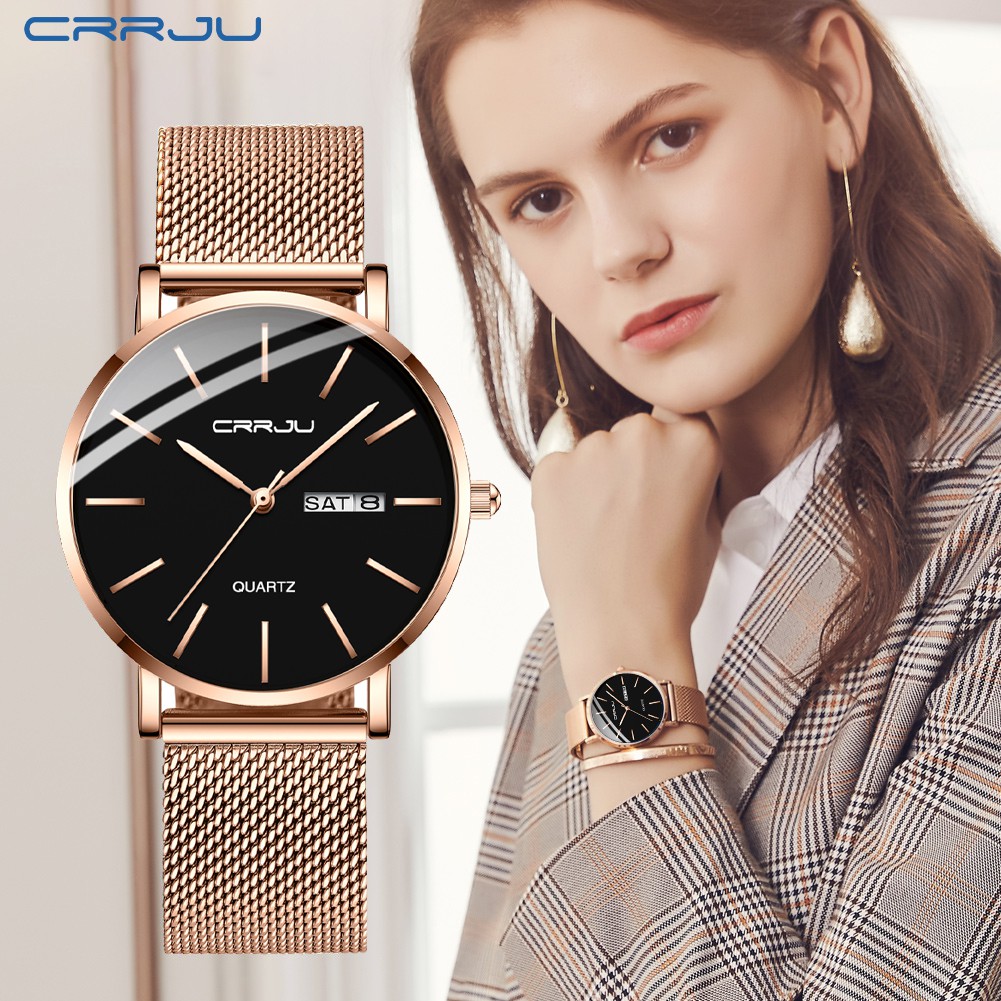 crrju-นาฬิกาข้อมือควอตซ์แฟชั่น-สายแสตนเลส-กันน้ํา-สไตล์คลาสสิก-สําหรับสตรี-2188