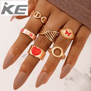 Fashion Jewelry Ring Simple Drip Love Pentagram Butterfly 6-piece Ladies Ring for girls for wo