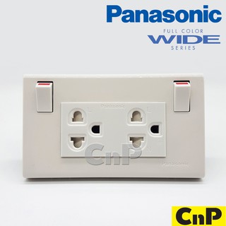 สินค้า Panasonic ปลั๊กกราวด์คู่มีม่าน พร้อมหน้ากากและสวิตช์ควบคุม พานาโซนิค รุ่น WEGP 1282 มี 2 สี