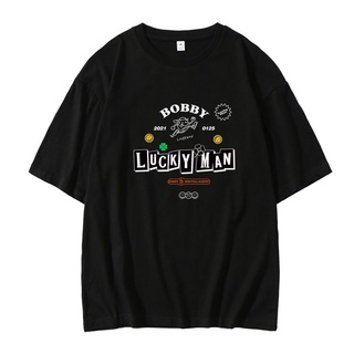 เสื้อยืดโอเวอร์ไซส์เสื้อยืด แขนสั้น พิมพ์ลาย Kpop Ikon Bobby Album Lucky Man สําหรับผู้ชายS-3XL