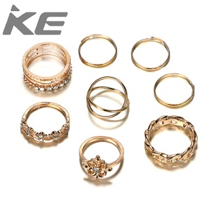 Jewelry Hollow Engraved Double Cross Diamond Alloy Ring Set of 8 for girls for women low price