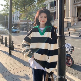 เสื้อสเวตเตอร์ลายฤดูใบไม้ร่วงของผู้หญิงการออกแบบความรู้สึกโพรงขนาดเล็กสไตล์ขี้เกียจเสื้อคอโปโลSH5757