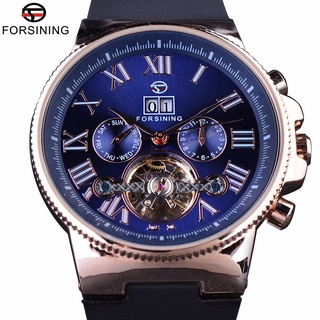 Forsining Rose Golden Bezel Tourbillion Designer High Quality PVC Band Male Automatic Wrist Watches Mens Watch Top Brand
