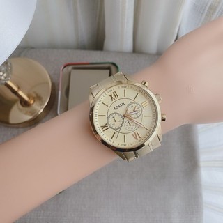 🎀 (สด-ผ่อน) นาฬิกาผู้หญิง สีทอง BQ1128IE ขนาด 48 มิล FOSSIL Flynn Chronograph Gold-Tone Stainless Steel Watch