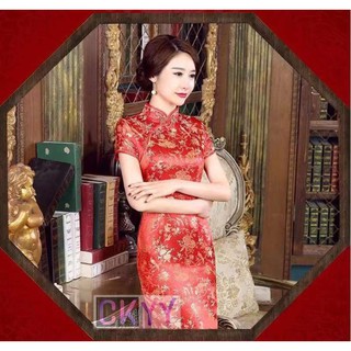 CKYYยาว ผลิตภัณฑ์ใหม่ชุดจีน, cheongsam สีแดง, ซิปด้านข้างสีแดง C023