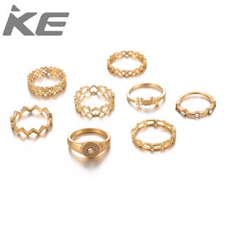 Hollow knotted  ring Simple letter set diamond heart eight-piece ring ring for girls for women