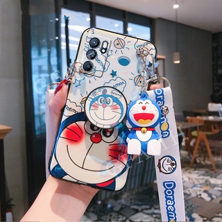 เคสโทรศัพท์ OPPO Reno 6 6Z 5 5Pro Marvel Edition 4Z 4 4Pro 5G 4G 2021 New Case Blu-ray Doraemon Cartoon Doll Bracket With Fashion Letter Strap Back Cover เคส Reno6 Z Reno5 Reno4 Z Pro Phone Casing