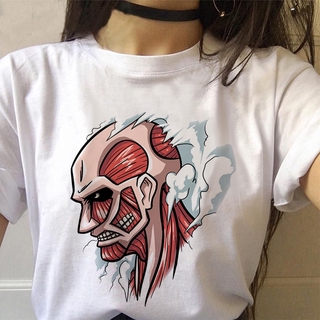 เสื้อยืดผ้าฝ้าย Y2K เสื้อยืดแขนสั้นพิมพ์ลายการ์ตูน Attack On Titan