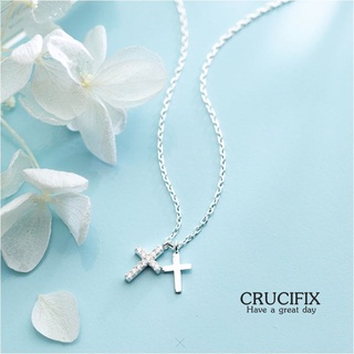 s925 Crucifix necklace สร้อยคอเงินแท้ กางเขนคู่ ประดับ Cubic Zirconia (CZ) ใส่สบาย เป็นมิตรกับผิว