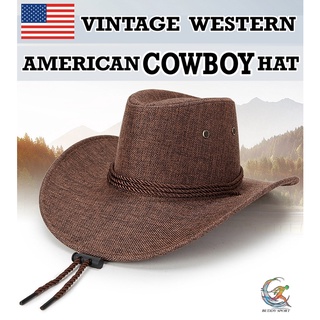 05X4 หมวกคาวบอยปีกกว้าง Western American Cowboy Hats ทรงวินเทจ มีเชือกคล้องคอ