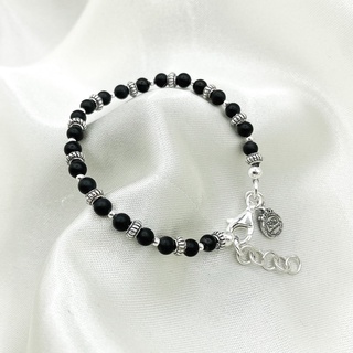 สร้อยข้อมือร้อยนิลด้านสลับชาร์มเงิน สร้อยข้อมือหินนำโชค : DSP 925 Sterling Silver Bracelet [CFS0010]