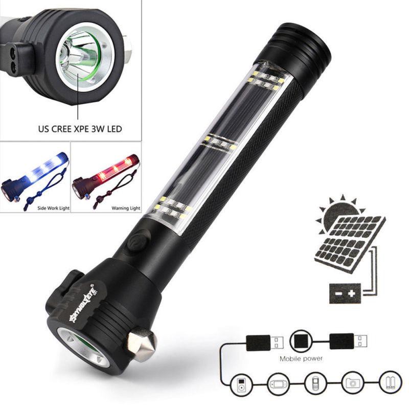 ไฟฉาย-ไฟฉายทุบกระจก-ไฟฉายฉุกเฉิก-ชาร์ตไฟโซล่าเซล-solar-light-flashlight-พร้อมส่ง