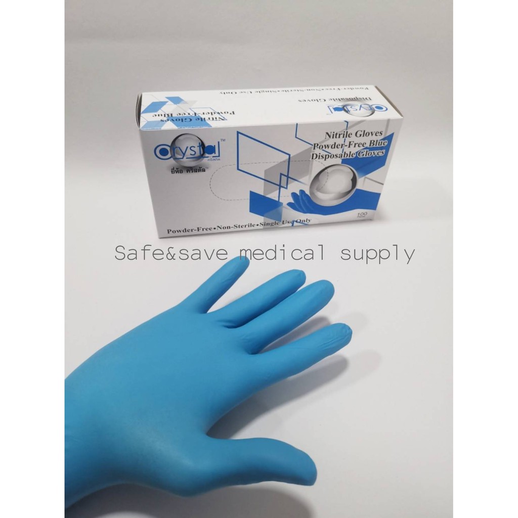 ภาพหน้าปกสินค้าNitrile Glove ถุงมือไนไตร ไม่มีแป้ง สีฟ้า ยี่ห้อ Crystal​ Plus จากร้าน safeandsave26 บน Shopee