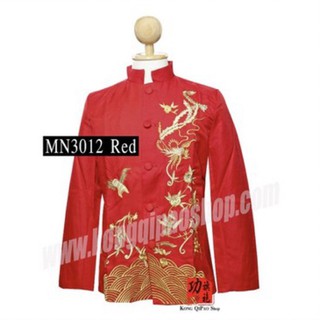MN3012 เสื้อจีนผู้ชาย แขนยาว ลายหงส์และดอกโบตั๋น