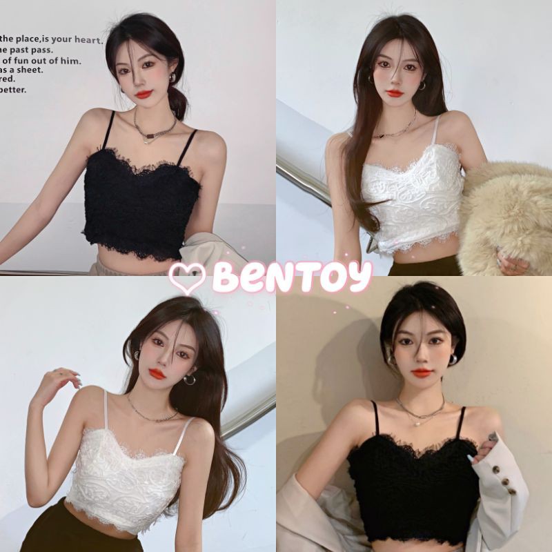 bentoy-bratop-เสื้อสายเดี่ยวพร้อมบราลูกไม้เซ็กซี่มีฟองน้ำในตัวหลังยืดใส่สบายno-w2