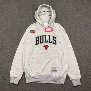 เสื้อแจ็กเก็ตกันหนาว มีฮู้ด ลาย MICTHELL&amp;NESS CHICAGO BULLS Gray NBA FINALS 1991 คุณภาพดี