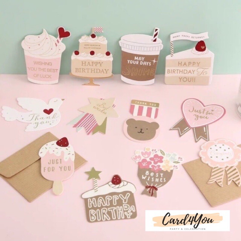 ราคาและรีวิวการ์ดอวยพรมินิ Greeting Cards Pink Pastel Collection