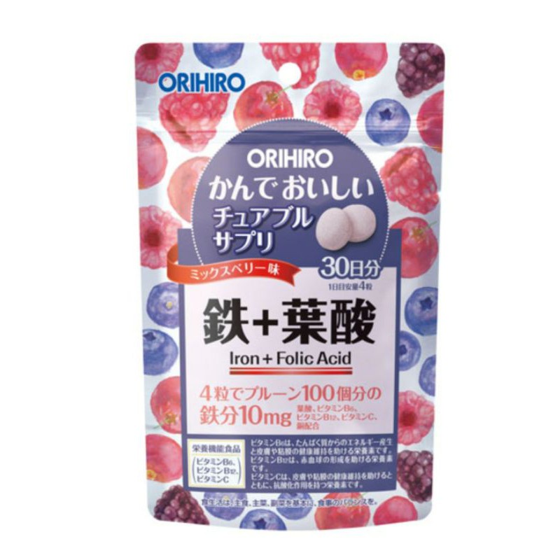 ภาพหน้าปกสินค้าเคี้ยวได้orihiro iron and folic acid 30วัน120เม็ด รส mixberry exp.11.2024~ จากร้าน japandepot บน Shopee