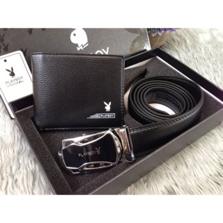 💫 PLAYBOY LEATHER BELT &amp; WALLET VALUE PACK OEM FACTORY 💫เข็มขัดหนัง+กระเป๋าสตางค์หนังแท้