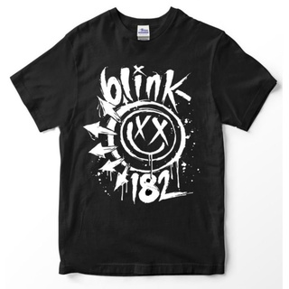 เสื้อยืดผ้าฝ้ายเสื้อยืดคอลึก พิมพ์ลายโลโก้ Blink 182 blink182 สไตล์พังก์L XL  XXL 3XL
