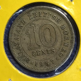 เหรียญเก่า#13317 ปี1957 Malaya &amp; British Borneo 10 CENTS เหรียญต่างประเทศ หายาก น่าสะสม