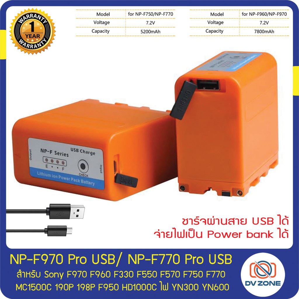 แบตเตอรี่ NP-F970 NP-F770 PRO USB สำหรับ Sony F970 F960 NPF970 F550 ...