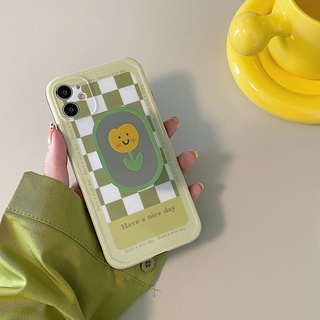 เคส สำหรับ ไอโฟน เคสซิลิโคน สินค้าพร้อมส่งจากไทย case สำหรับ iPhone 13 12 11 Pro max ไอริงกระจกวงรีดอกไม้เขียว TPU-R1657