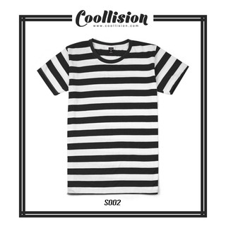 Coollision เสื้อยืดเเขนสั้นลายทาง สีดำ ริ้ว 1 นิ้ว (S002)