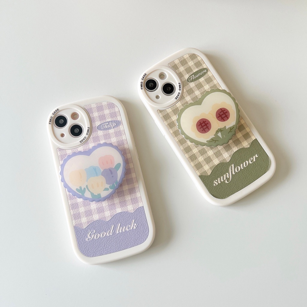 พร้อมส่ง2แบบ-เคสลายดอกไม้-เคสแถมgriptok-เคสแถมไอริง-เคสหนังดอกไม้สก๊อตเขียว-holder-เคสหนังดอกไม้สก๊อตม่วง-holder