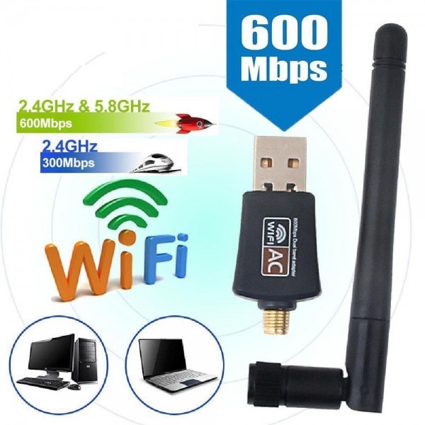 รูปภาพสินค้าแรกของ600Mbps Dual Band 5GHz Wireless USB LAN PC อะแดปเตอร์ WiFi W/ 802.11AC (มีเสา)