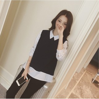 เสื้อแขนยาวลายทางแฟชั่นสตรี